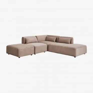 Sofá Modular De Canto Em 3 Peças Com Chaise Longue Direita E Puff Fogler Bombazina Castanho Camel - Sklum