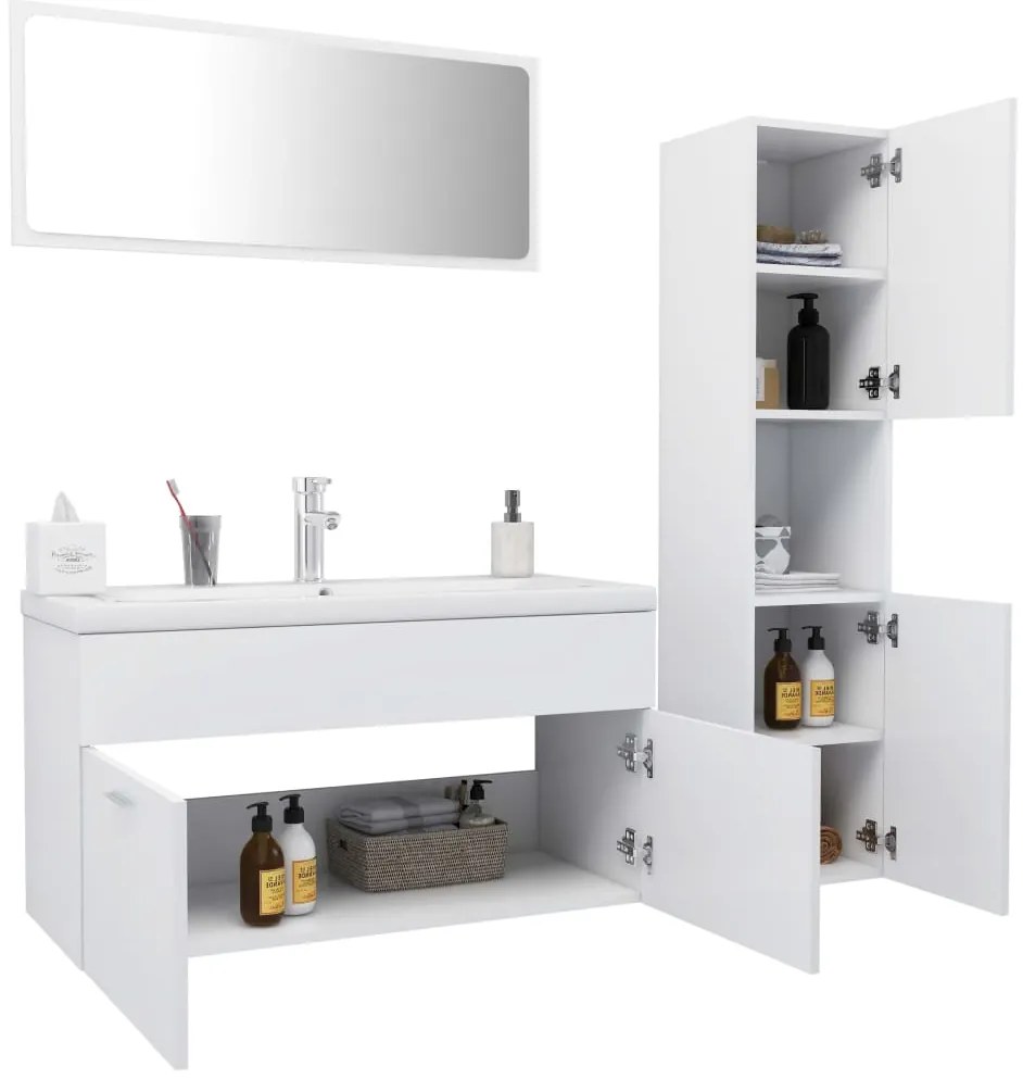 Conjunto de móveis de casa de banho madeira processada branco