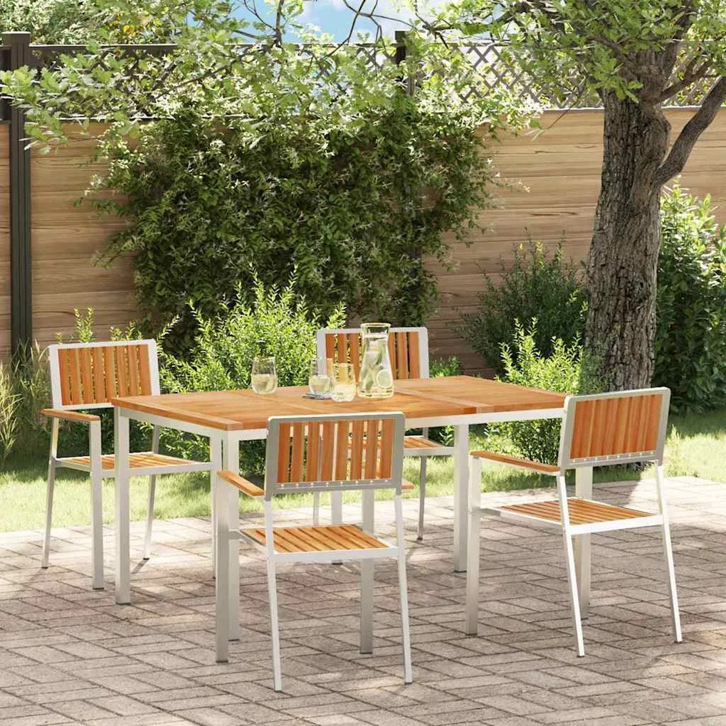 vidaXL Conjunto de Jantar de Jardim 5 Peças em Madeira Sólida de Teca e Aço Inoxidável