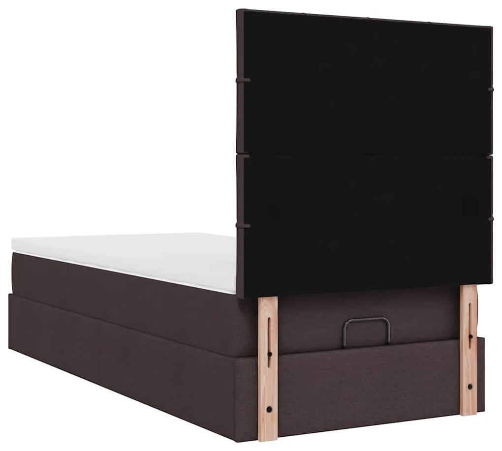 Cama otomana com colchão 90x200 cm tecido castanho escuro