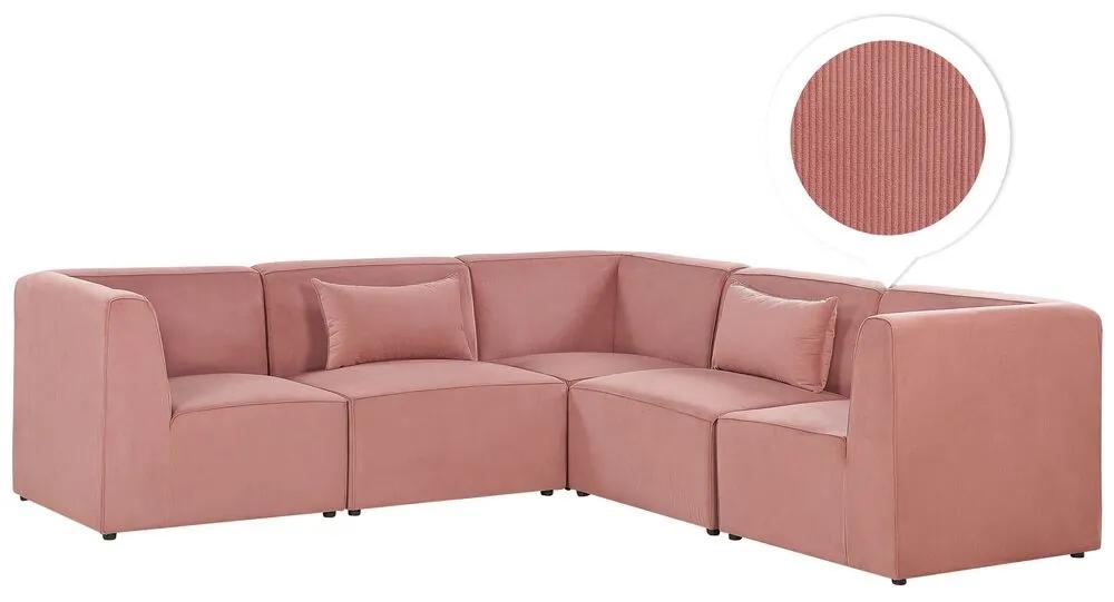 Sofá de canto esquerdo com 5 lugares em bombazine rosa LEMVIG Beliani