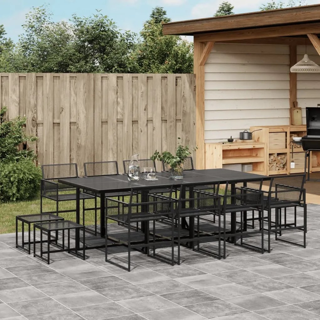 vidaXL 13 pcs conjunto de jantar p/jardim vime PE preto