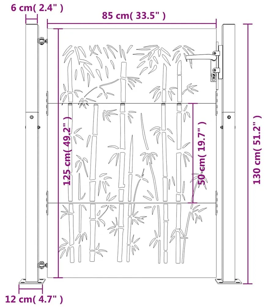 Portão de jardim 105x155 cm aço corten design bambu