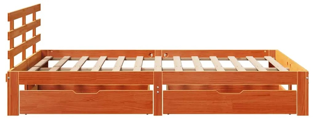 Estrutura cama c/ gavetas 160x200 cm pinho maciço castanho-mel