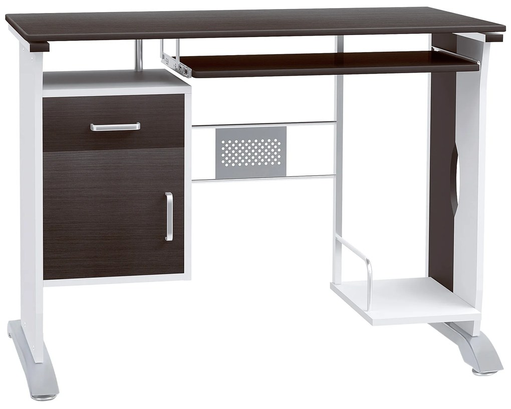 HOMCOM Mesa para Computador com Gaveta Armário e Suporte para CPU Secretária para Escritório 100x52x75 cm Preto e Branco | Aosom Portugal