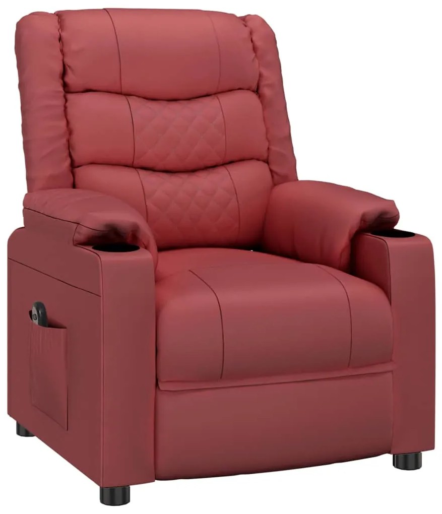 Poltrona reclinável elétrica couro artificial vermelho tinto