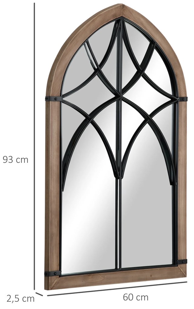 Espelho de Parede de Madeira 93x60cm Espelho Decorativo com 2 Ganchos Estilo Vintage para Sala de Estar Dormitório Entrada Marrom