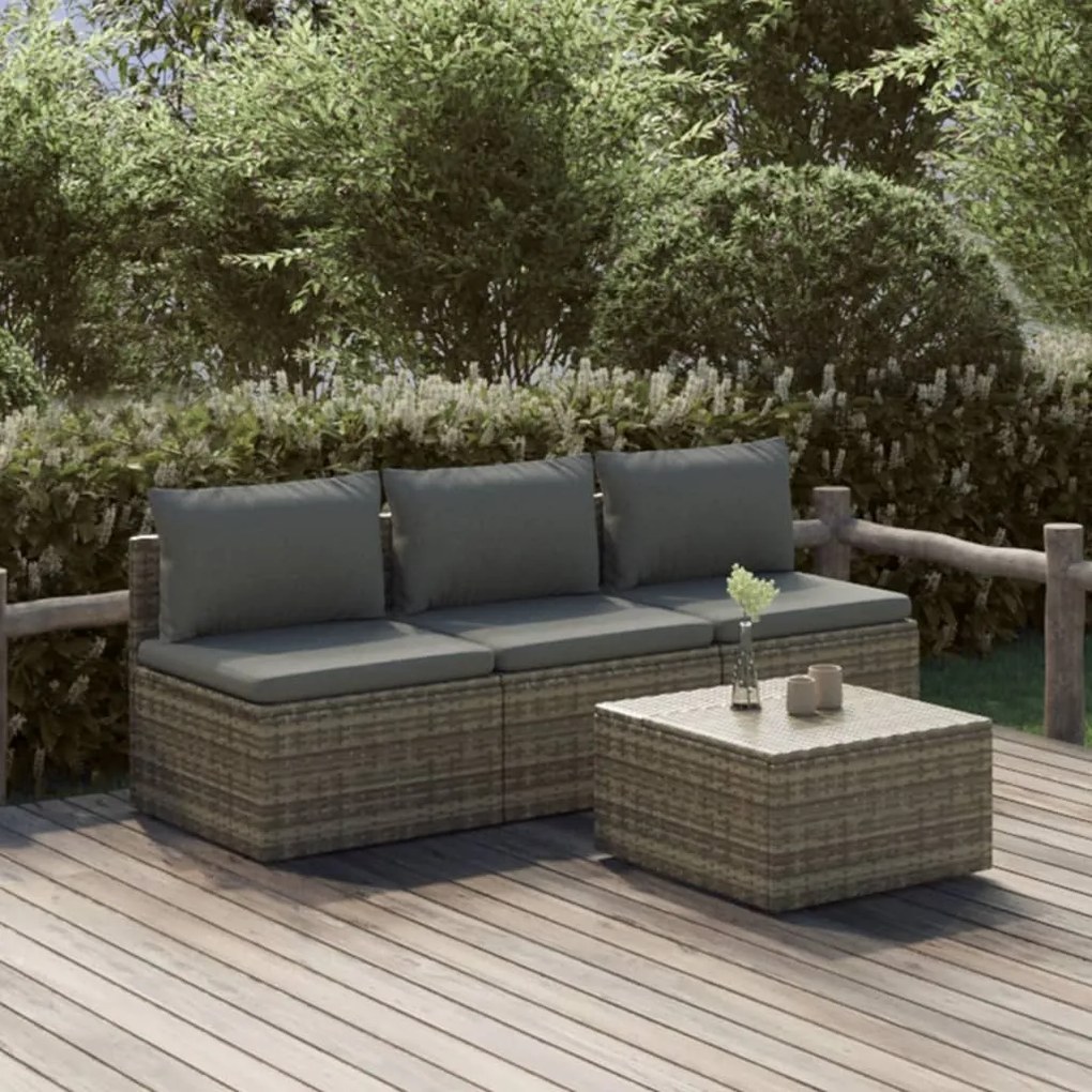 vidaXL 4 pcs conjunto lounge de jardim c/ almofadões vime PE cinzento