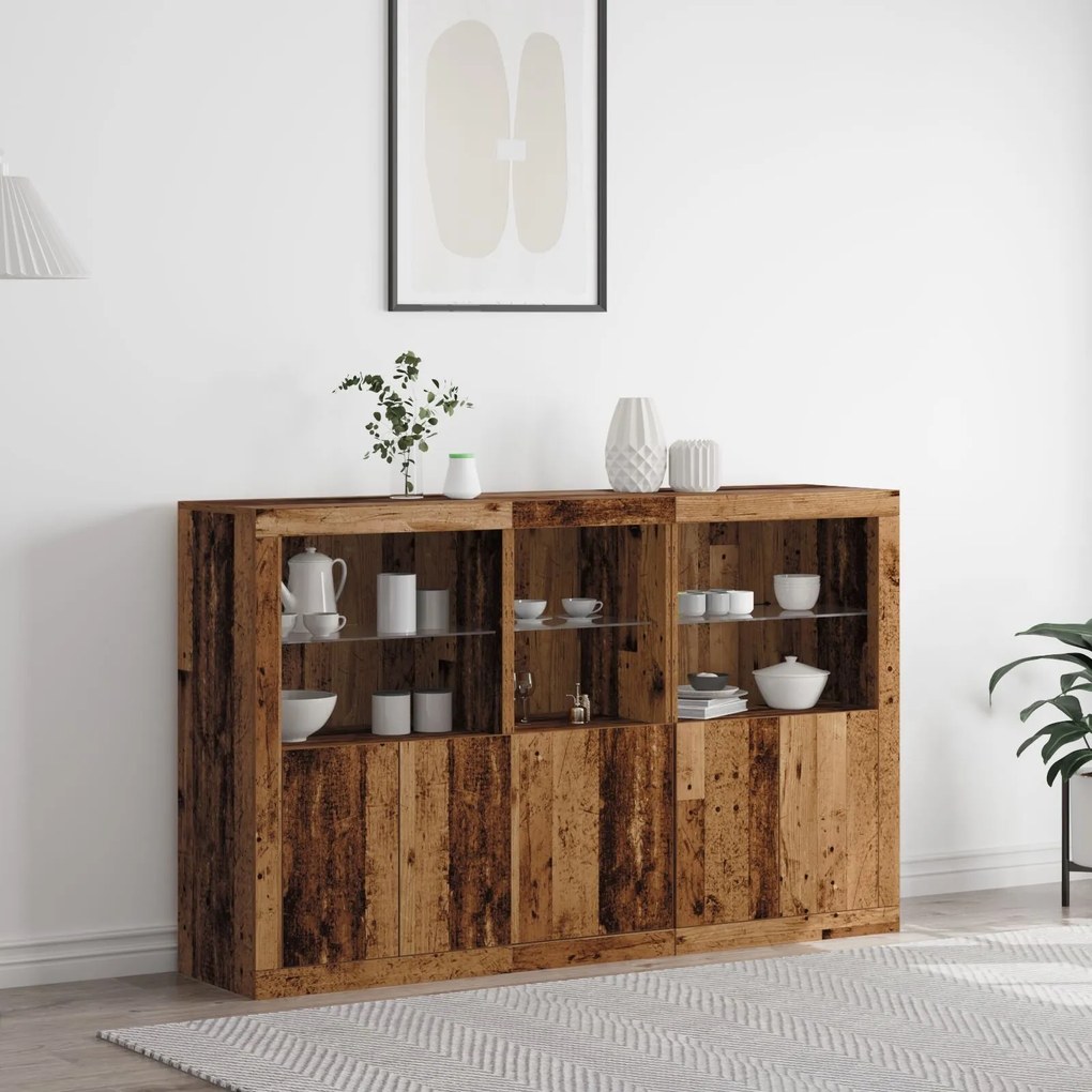 Buffet Lateral com Luzes LED Madeira Antiga 162x37x100 cm Madeira Recu