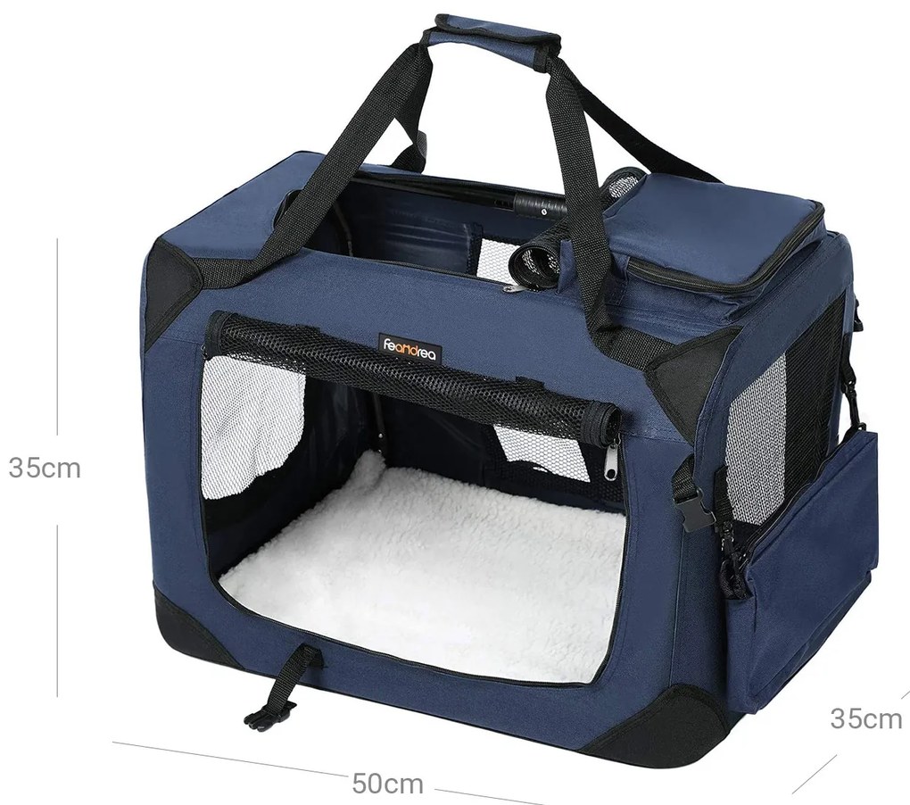 Transportadora para cães em tecido Oxford 50 x 35 x 35 cm Azul escuro