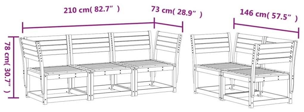 5 pcs conjunto de sofás para jardim madeira de pinho maciça