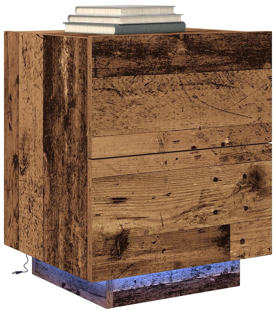 Cabeceira vidaXL com luzes LED Madeira Velha 45x40x55 cm