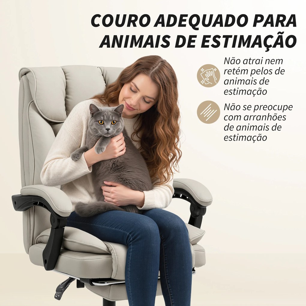 Cadeira de Escritório com Apoio para os Pés Encosto Reclinável e Revestida em Couro Sintético  66x72x113-121 cm Caqui