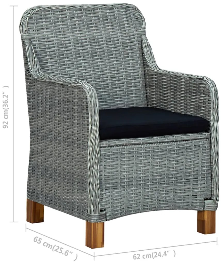 Cadeiras de jardim c/ almofadões 2 pcs vime PE cinzento-claro