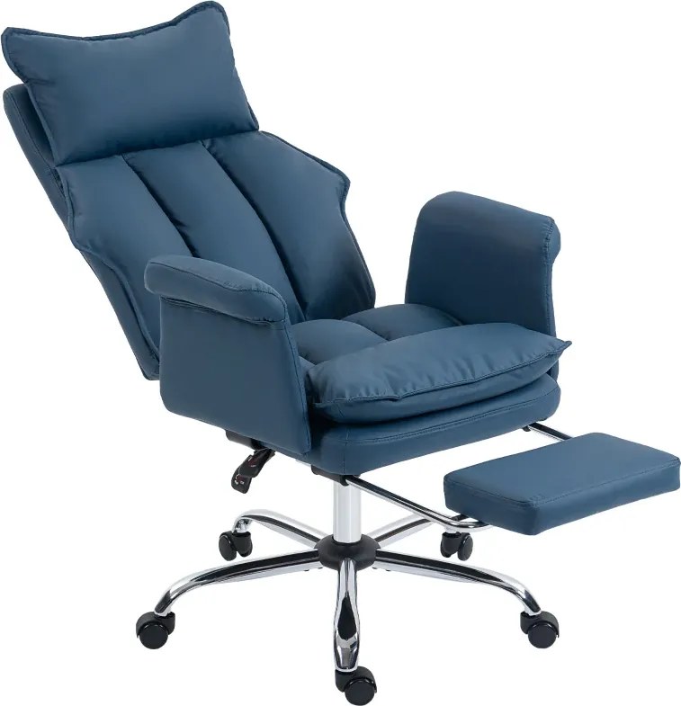Cadeira de Escritório com Apoio para os Pés Encosto Reclinável Estofada em Couro Sintético 69x65x108-116 cm Azul