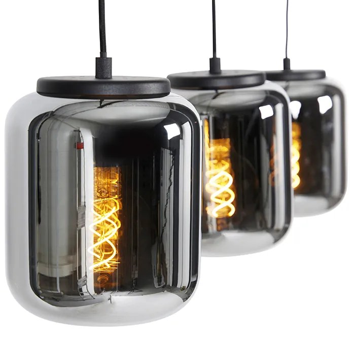 Candeeiro de suspensão design preto com vidro fumê 3 luzes - Bliss Design