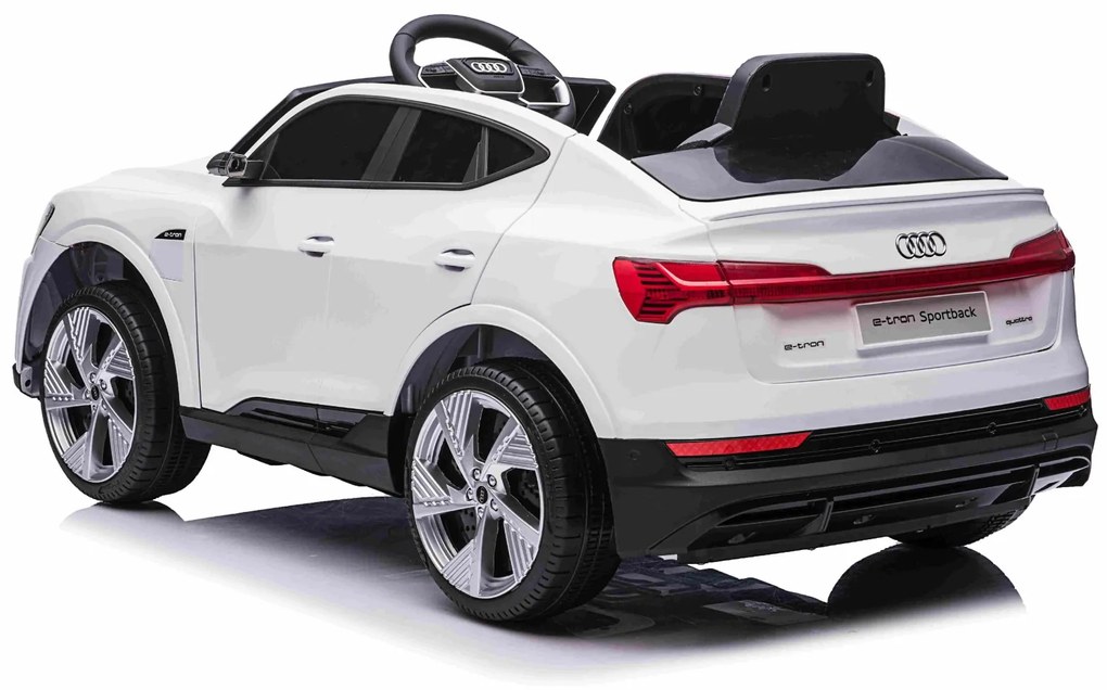 Carro elétrico para crianças Audi E-tron Sportback 12V, comando remoto 2,4 GHz, entrada USB/AUX, suspensão, bateria de lítio, luzes LED, 2 motores de