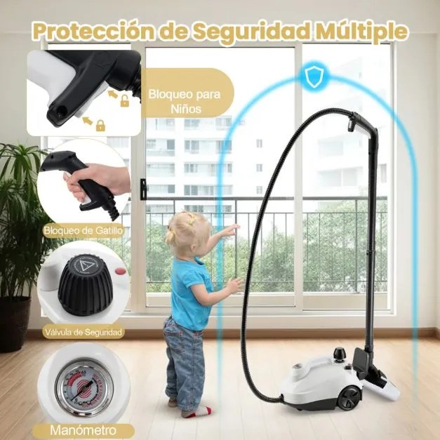 Limpador a vapor Vaporizador portátil 2000 W com tanque de 1,8 L Alta pressão de 5 bar Máquina de limpeza para casa Piso Tapete Branco