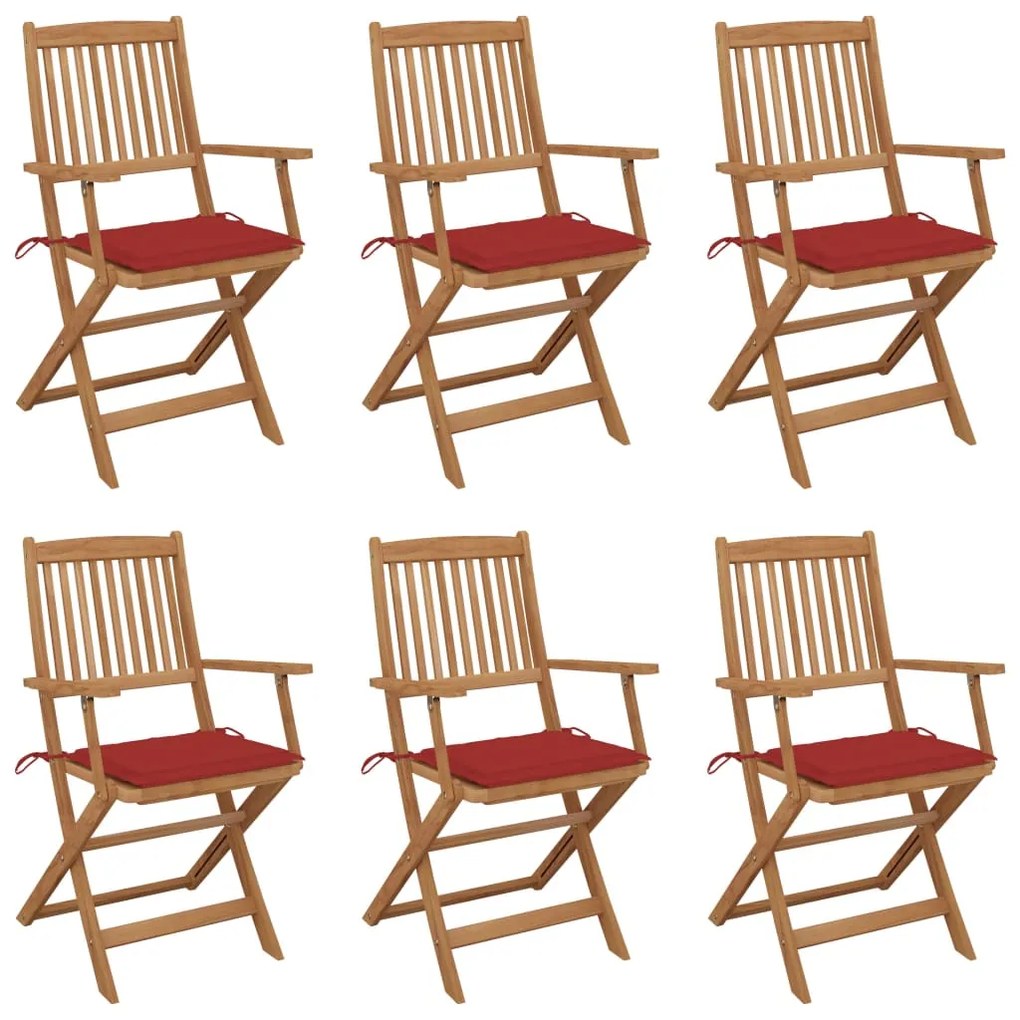 vidaXL Cadeiras de jardim dobráveis c/ almofadões 6 pcs acácia maciça