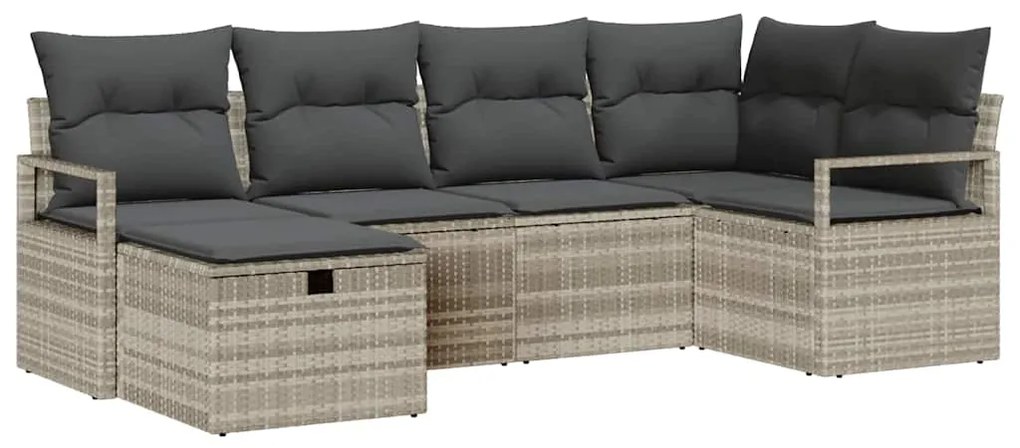 Conjunto de Sofás de Jardim 6 Peças com Almofadas Cinzento-claro Vime