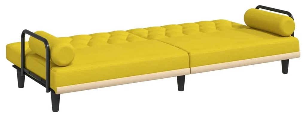 Sofá-cama com apoio de braços tecido amarelo-claro