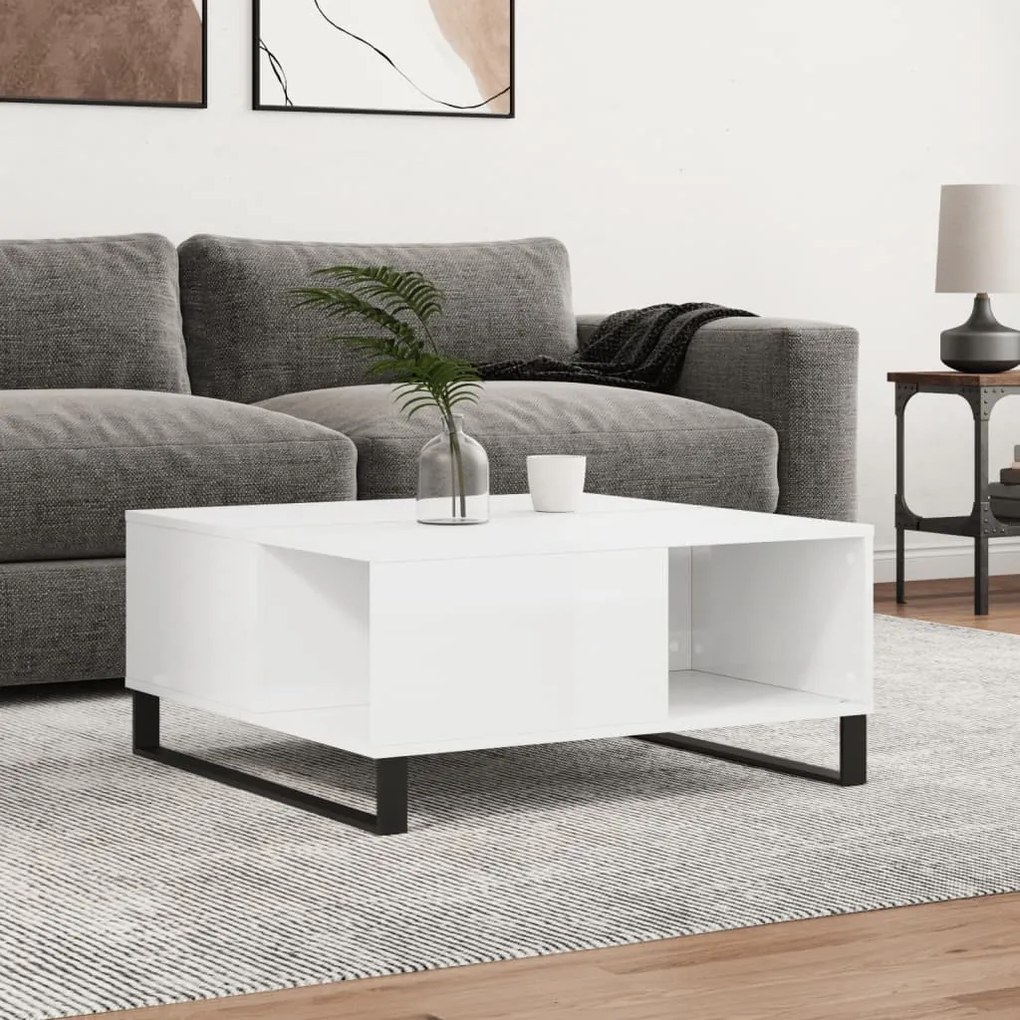 vidaXL Mesa de centro 80x80x36,5 cm derivados madeira branco brilhante