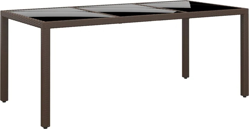 vidaXL Mesa de jardim 190x90x75 cm vidro temperado e vime PE castanho