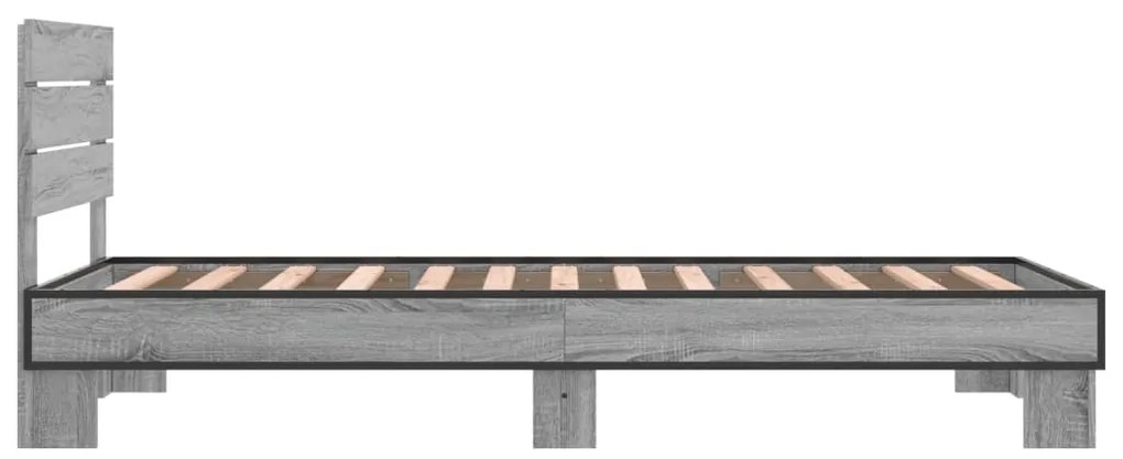 Estrutura de cama derivados de madeira e metal cinzento sonoma