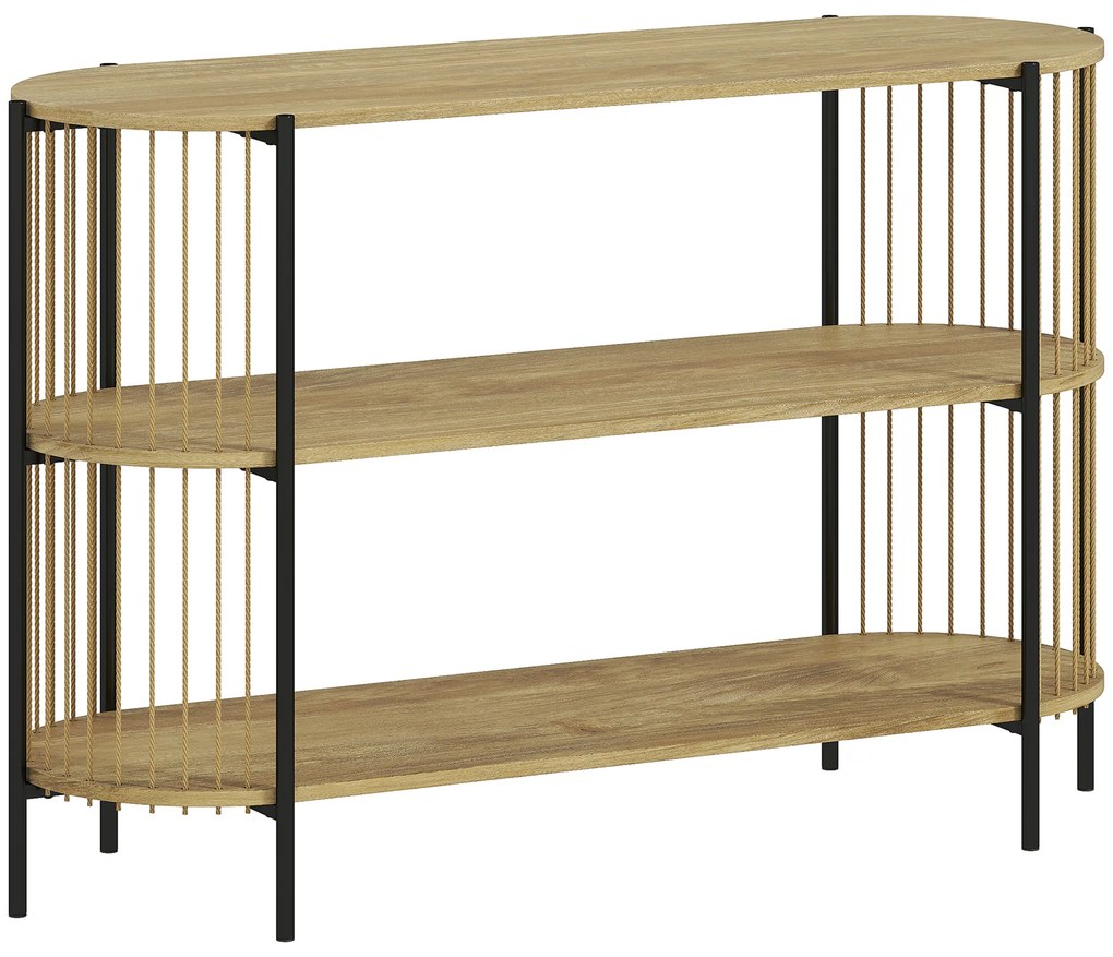 HOMCOM Mesa Consola com Corda de Papel Trançada à Mão Consola de Entrada de 3 Níveis com Estrutura de Aço Estilo Boémio 124x43,5x80 cm Madeira