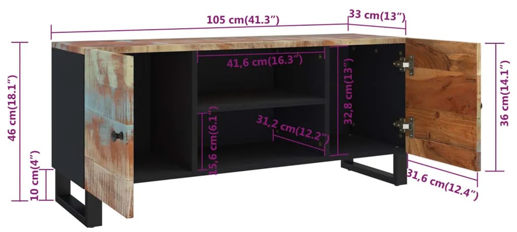 móvel de TV 105x33x46 cm madeira recuperada maciça