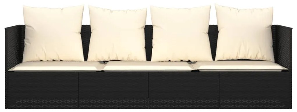 Sofá lounge de exterior com almofadões vime PE preto