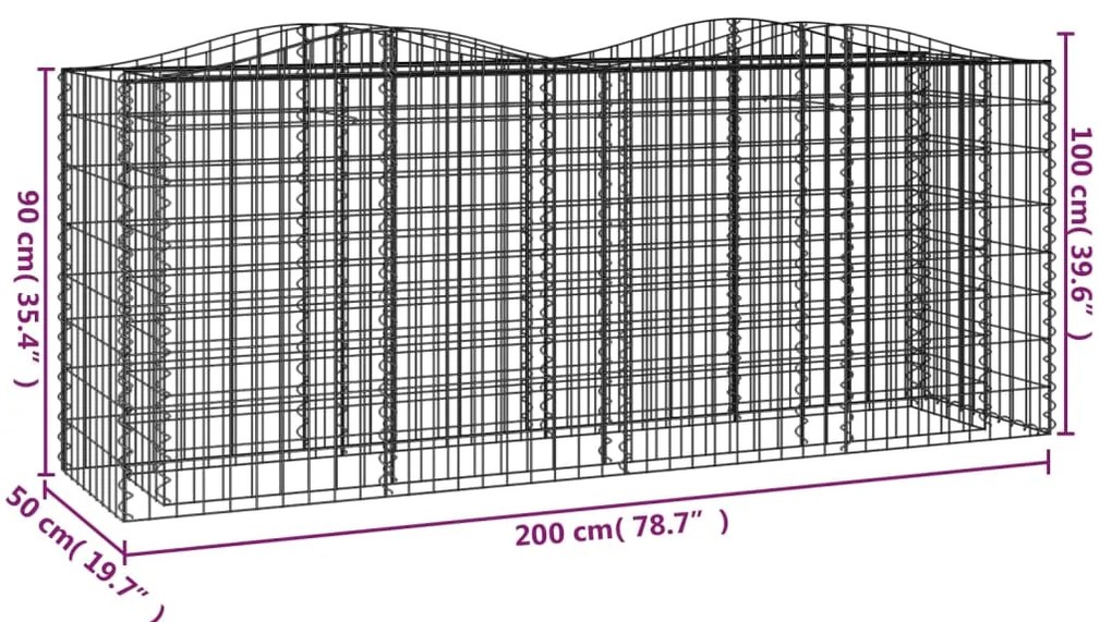 Canteiro elevado gabião arqueado 200x50x100cm ferro galvanizado