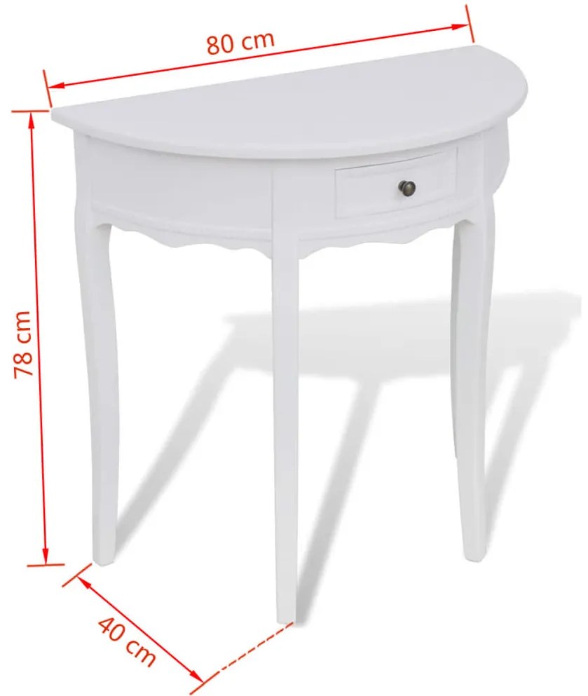 Mesa consola meia-lua com gaveta branco