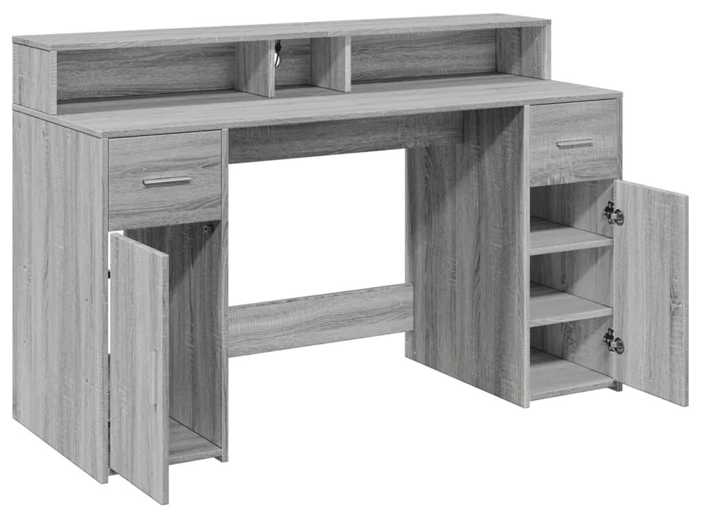Secretária luzes LED 140x55x91cm deriv. madeira cinzento sonoma