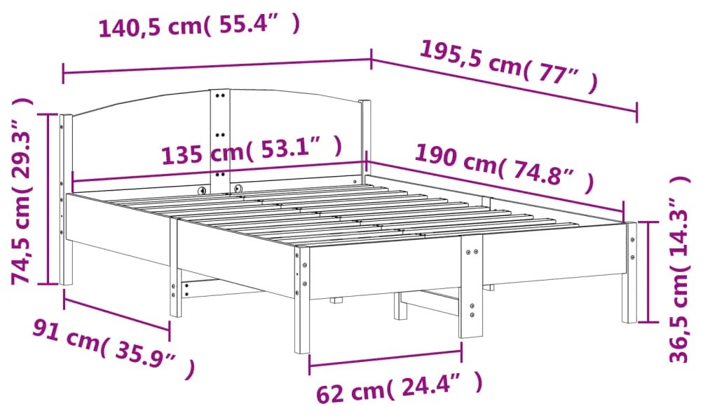 Cama sem colchão 135x190 cm madeira de pinho maciça