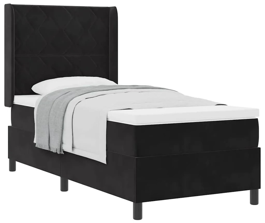 Cama Box com Colchão Preto 90x200 cm Veludo