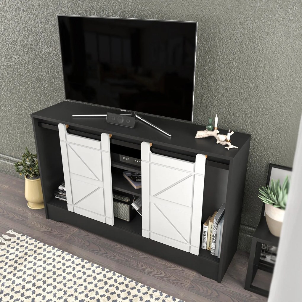 Móvel TV Ahris – Cinza e Branco – 140x35x85 cm