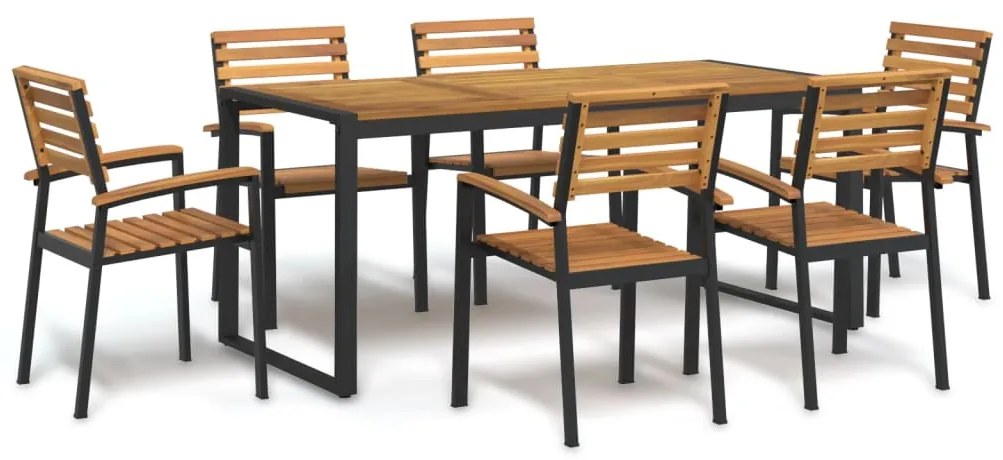 vidaXL Conj. jantar p/ jardim 7 pcs madeira de acácia maciça e metal