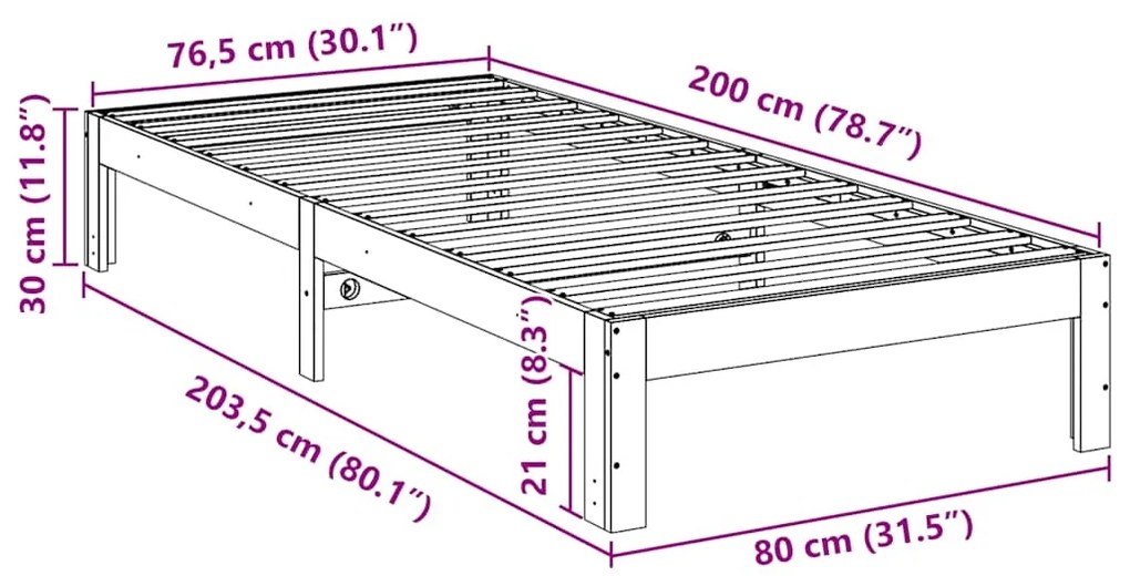 Estrutura de cama sem colchão 80x200 cm madeira de pinho maciça