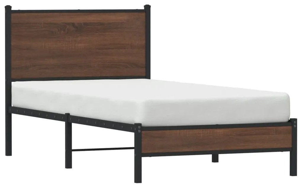 Estrutura cama com cabeceira 90x190 cm metal carvalho castanho