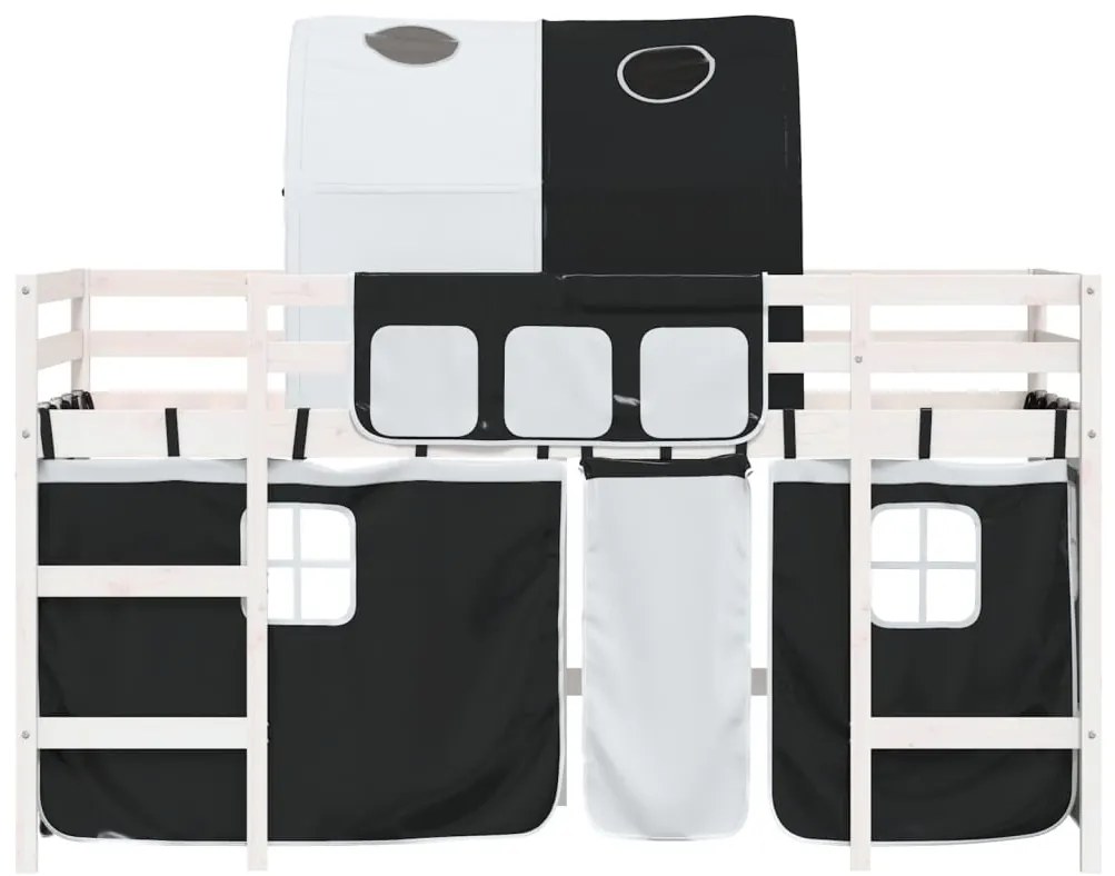 Cama alta criança c/ túnel 90x200 cm pinho maciço branco/preto