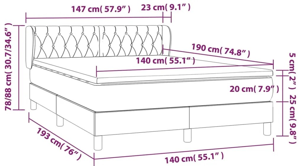 Cama com molas/colchão 140x190 cm tecido cor creme