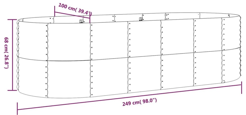 Canteiro elevado jardim 249x100x68 aço revestido a pó castanho