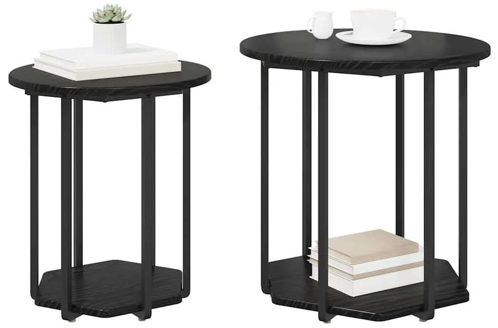 Conjunto de Mesas de Apoio 2 pcs Carvalho Preto em Madeira de Engenhar