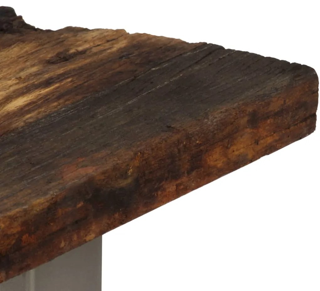 Mesa consola em madeira recuperada maciça e aço 120x35x76 cm