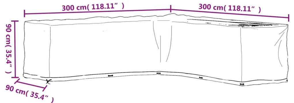 Capas p/ mobília jardim forma de L 2 pcs 20 ilhós 300x300x90 cm