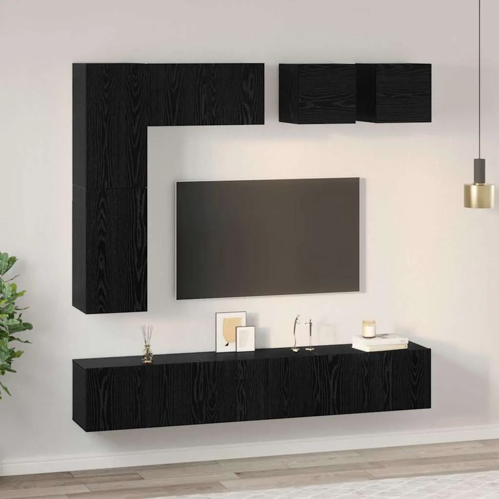 Conjunto de móvel de TV 8 pcs Carvalho preto Madeira processada