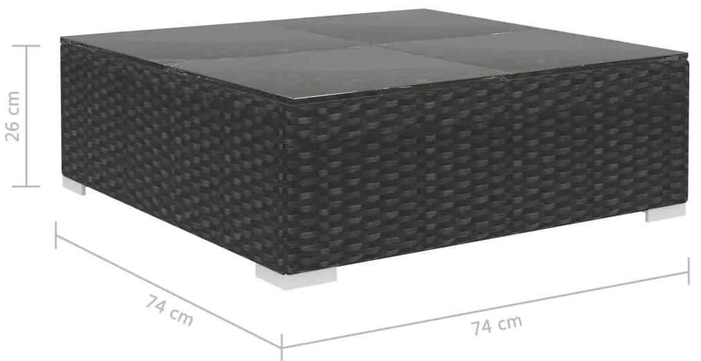 9 pcs conjunto lounge de jardim c/ almofadões vime PE preto