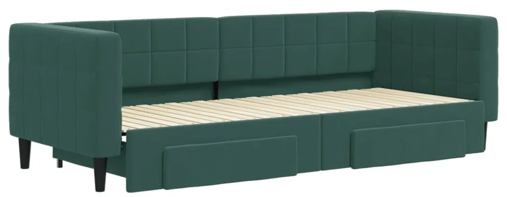Sofá-cama c/ gavetão e gavetas 80x200cm veludo verde-escuro