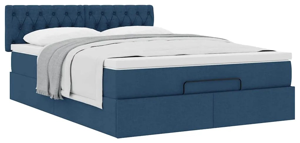 Estrutura de cama otomana com colchão tecido azul 140x200cm